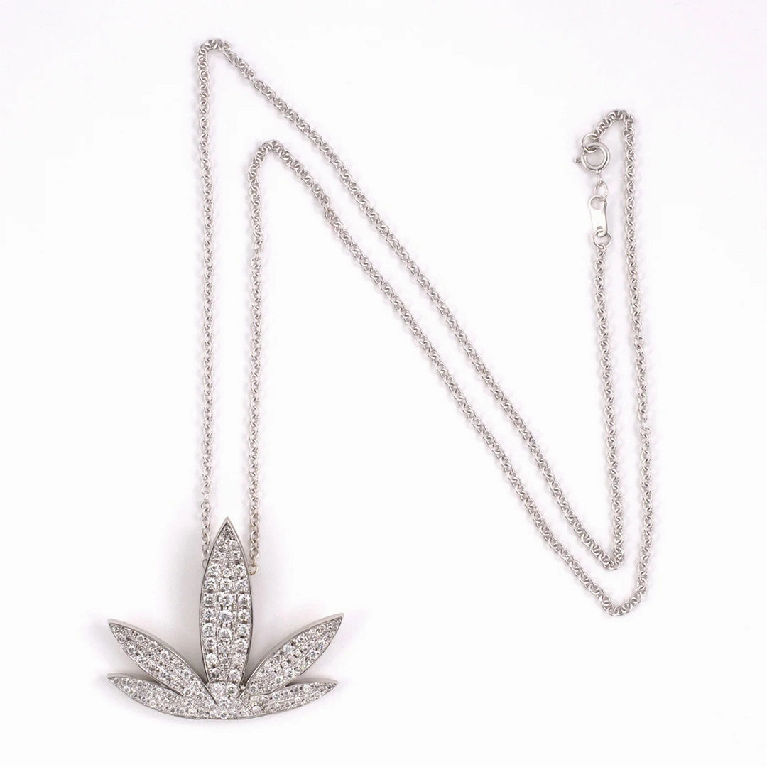 Pav Diamond Leaf Pendant Necklace