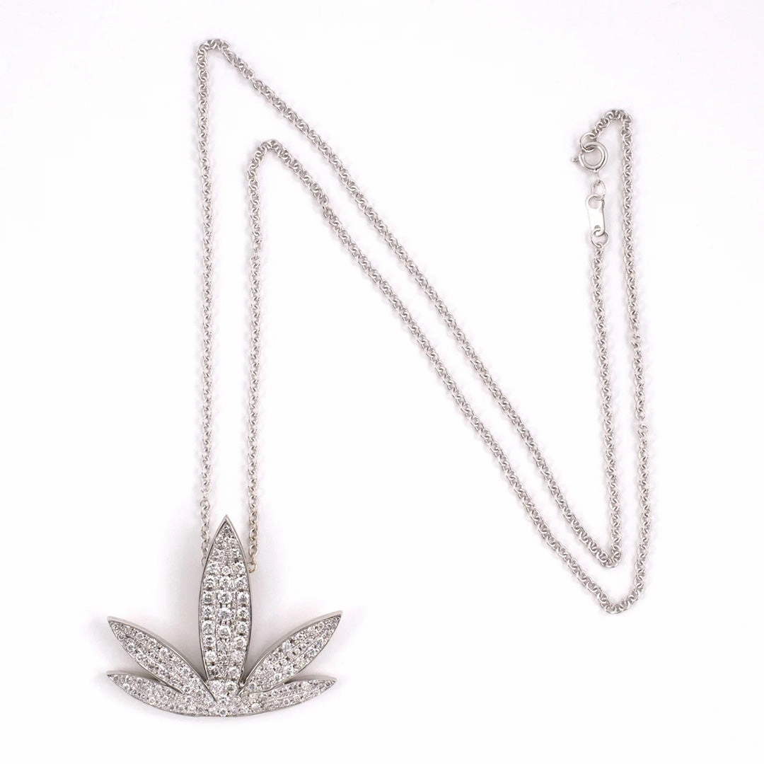 Pav Diamond Leaf Pendant Necklace