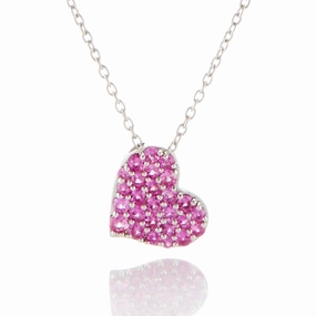 Pav Pink Sapphire Heart Pendant Necklace