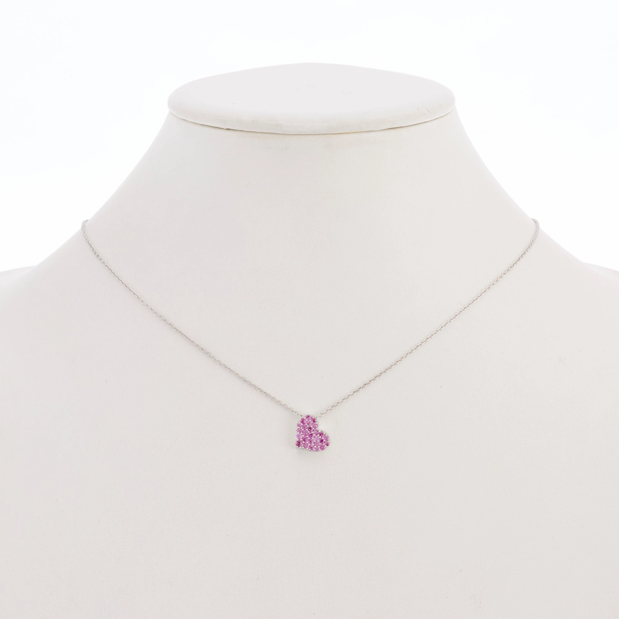 Pav Pink Sapphire Heart Pendant Necklace