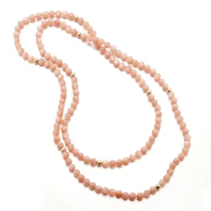 Peach Moonstone & Gold Rope Necklace