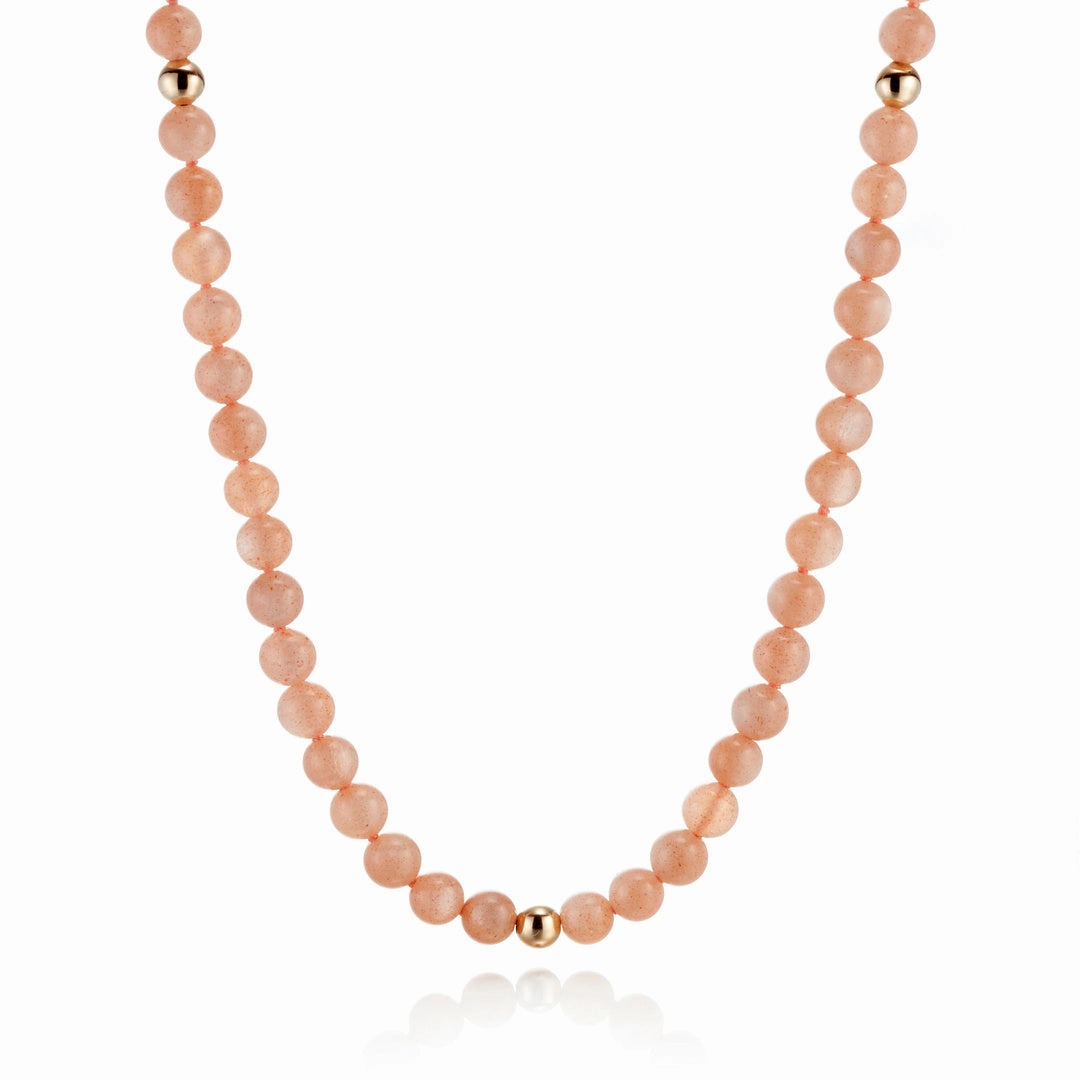 Peach Moonstone & Gold Rope Necklace