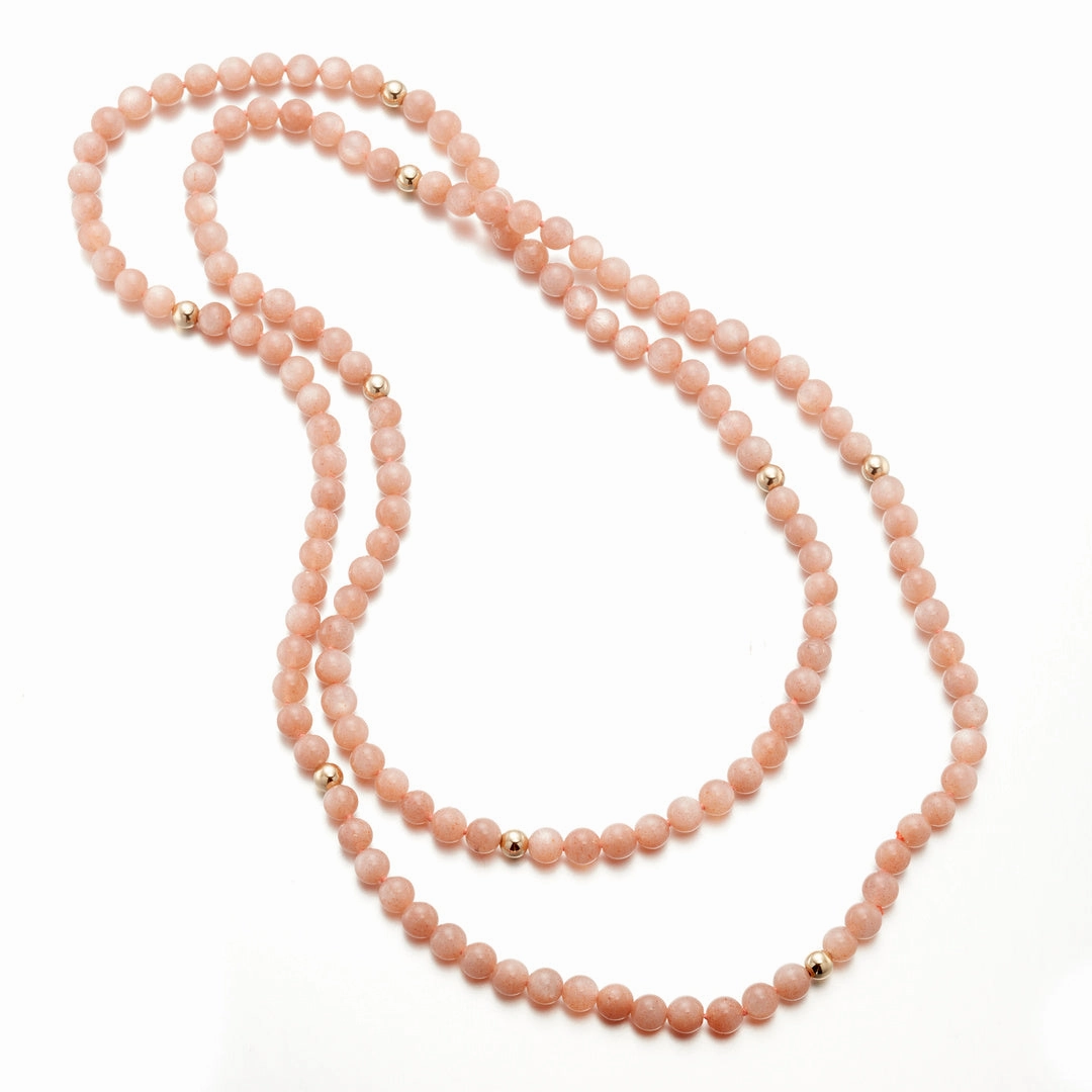 Peach Moonstone & Gold Rope Necklace