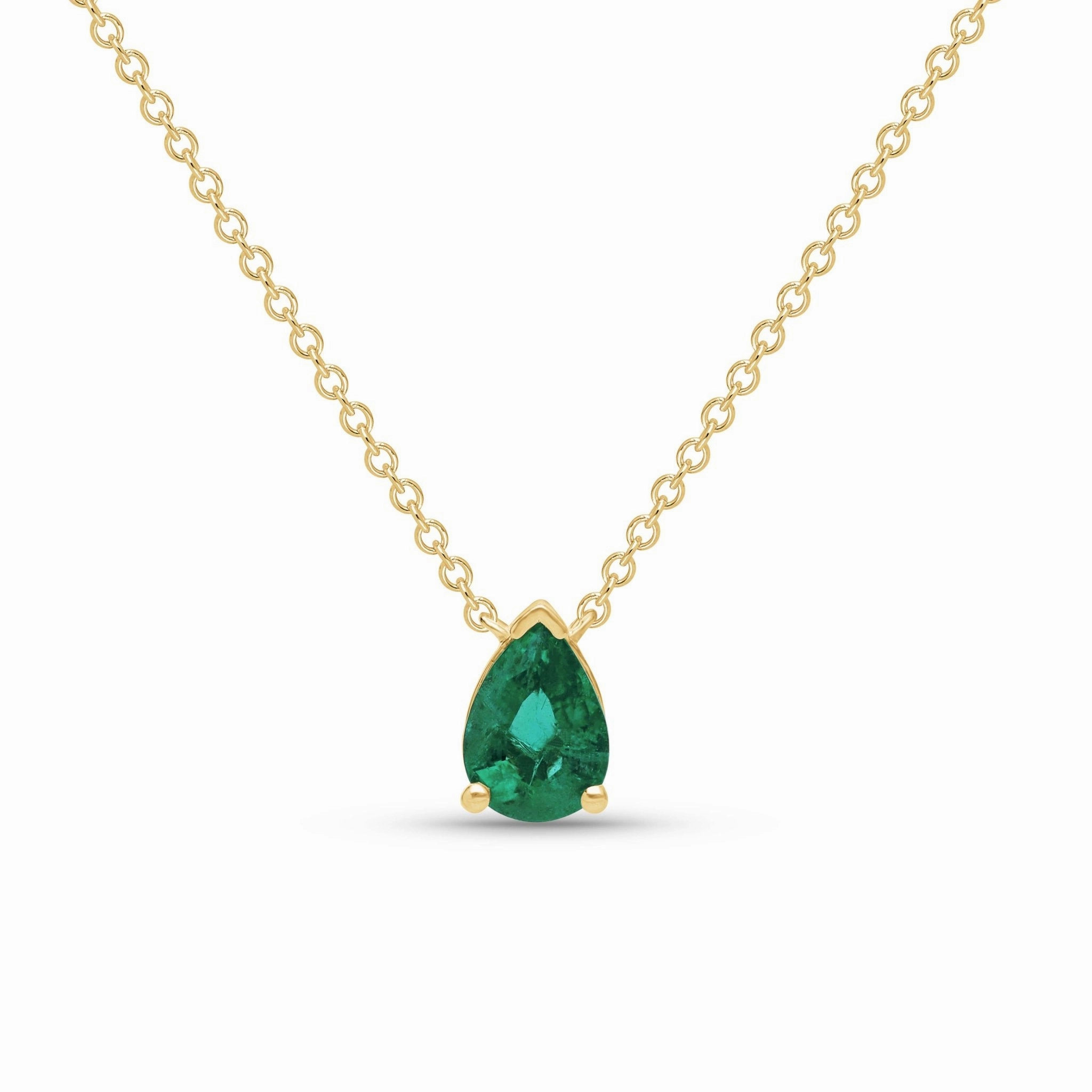Pear Shaped Emerald Solitaire Necklace - YG