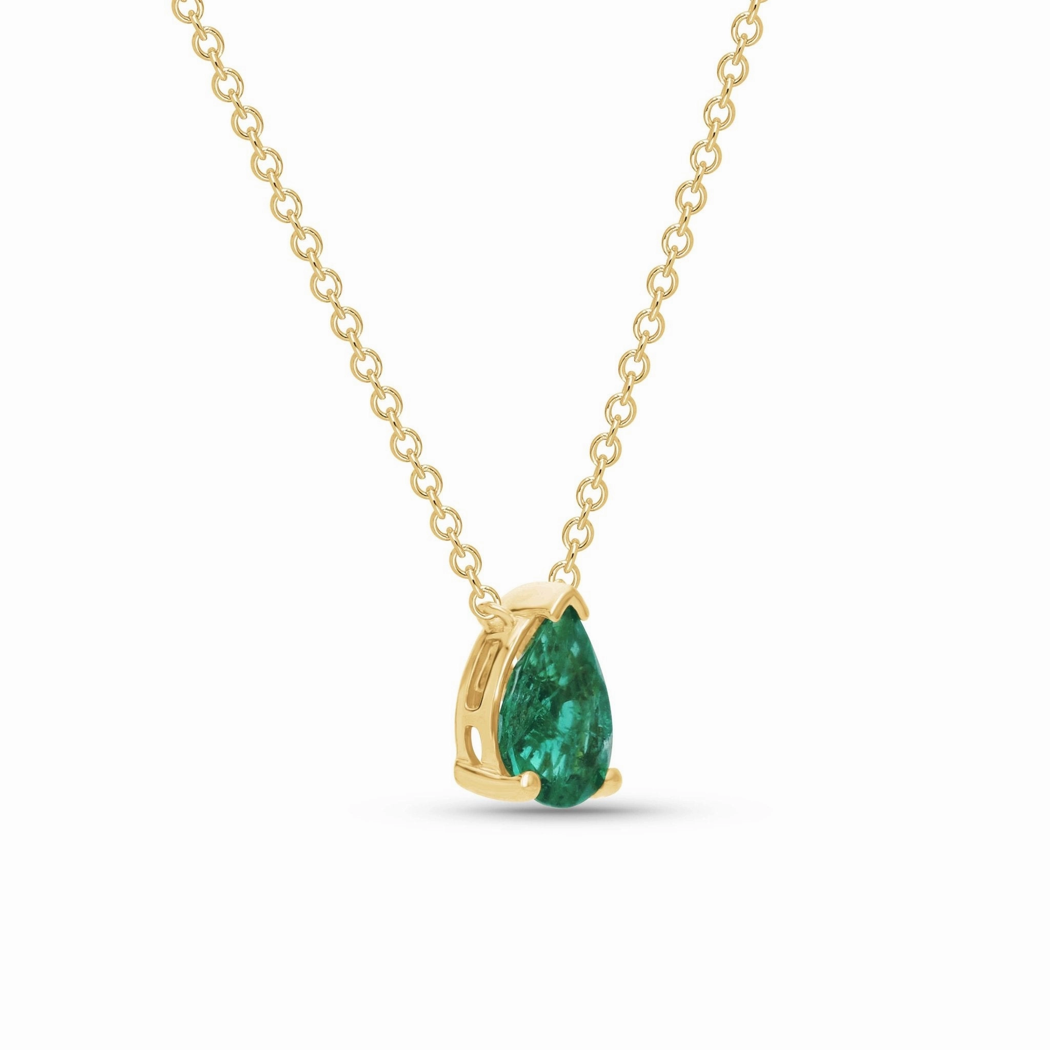 Pear Shaped Emerald Solitaire Necklace - YG