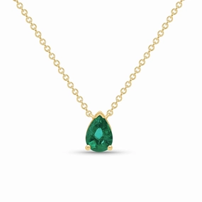 Pear Shaped Emerald Solitaire Necklace - YG