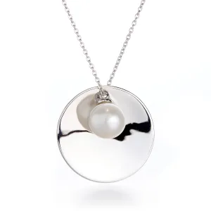 Pearl & Diamond Silver Disc Necklace