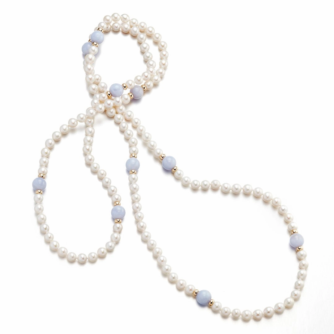 Pearl & Blue Lace Agate Rope Necklace