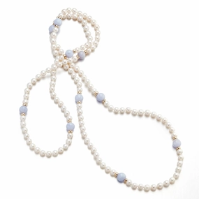 Pearl & Blue Lace Agate Rope Necklace