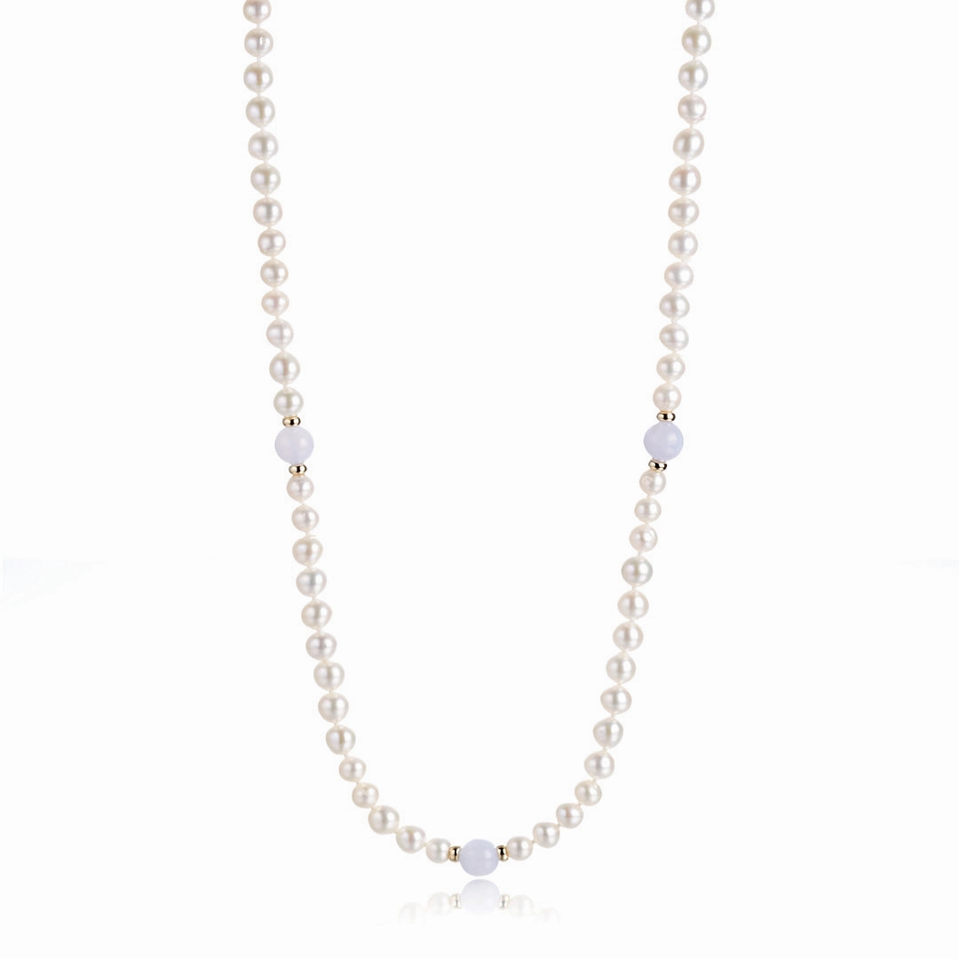 Pearl & Blue Lace Agate Rope Necklace