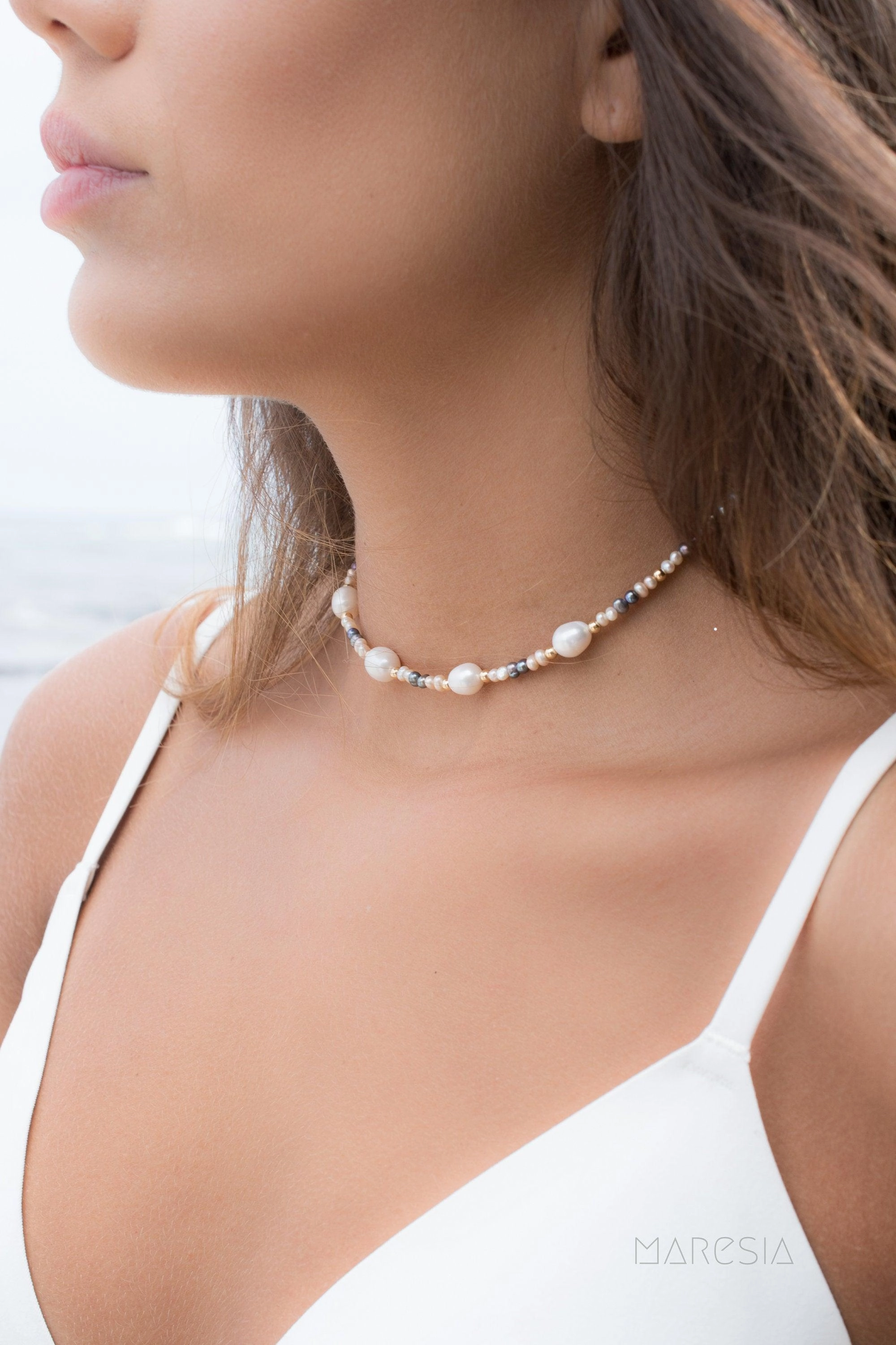 Pearl Choker Necklace ~ Gold Filled or Sterling Silver 925~ MN017
