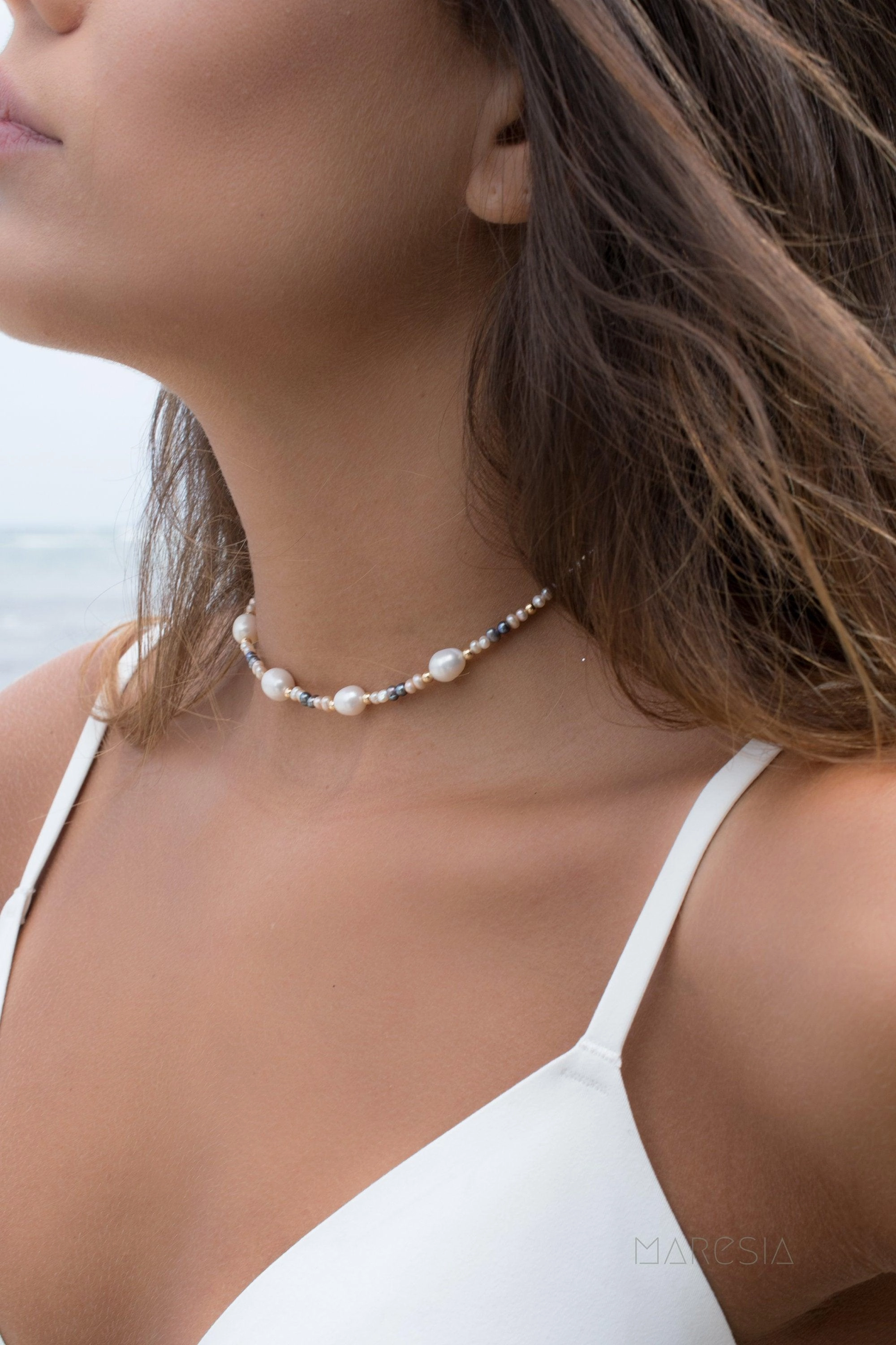 Pearl Choker Necklace ~ Gold Filled or Sterling Silver 925~ MN017