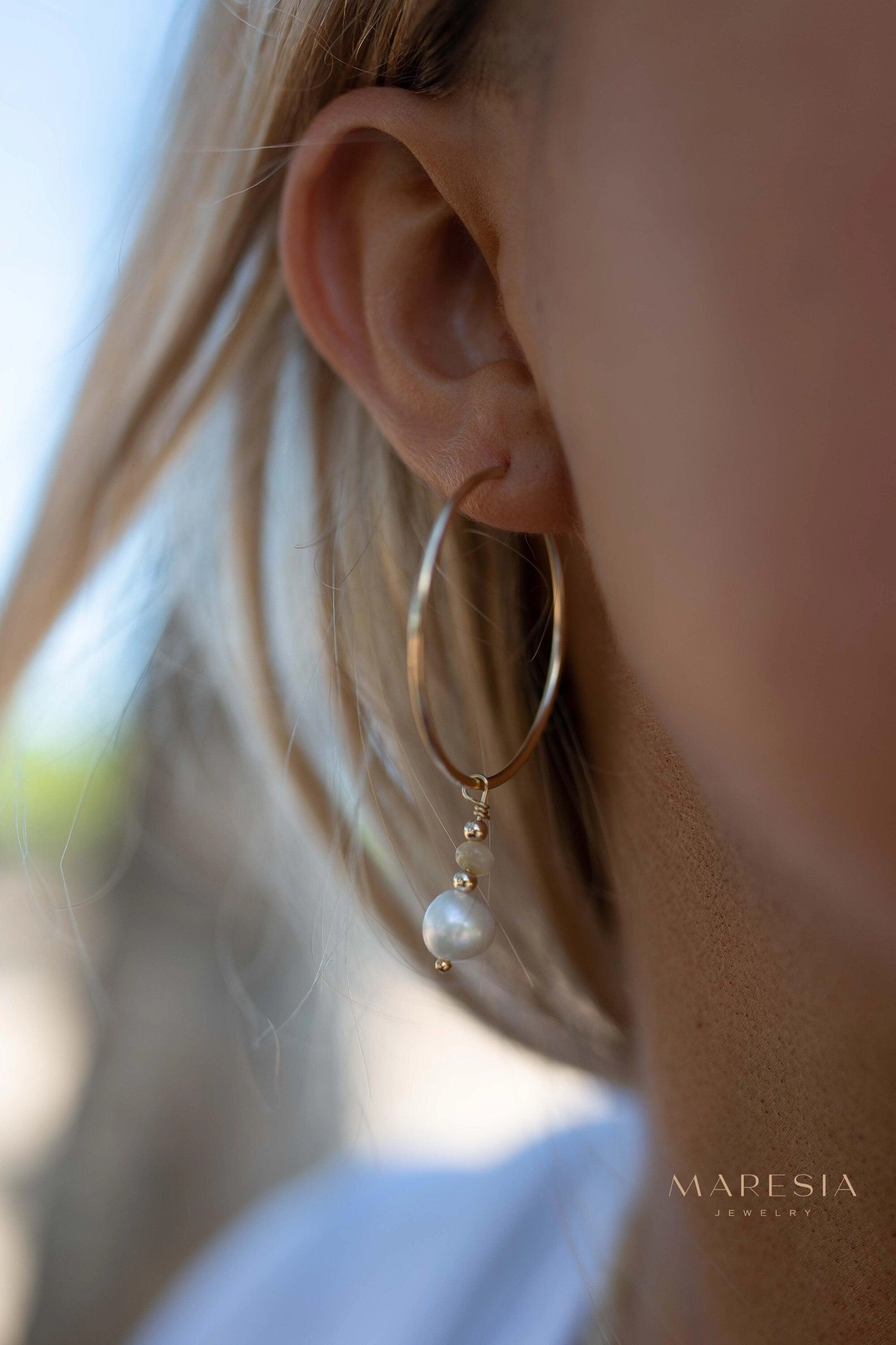 Pearl Hoop Earrings ~ 14k Gold Filled or Sterling Silver  ~ ME222