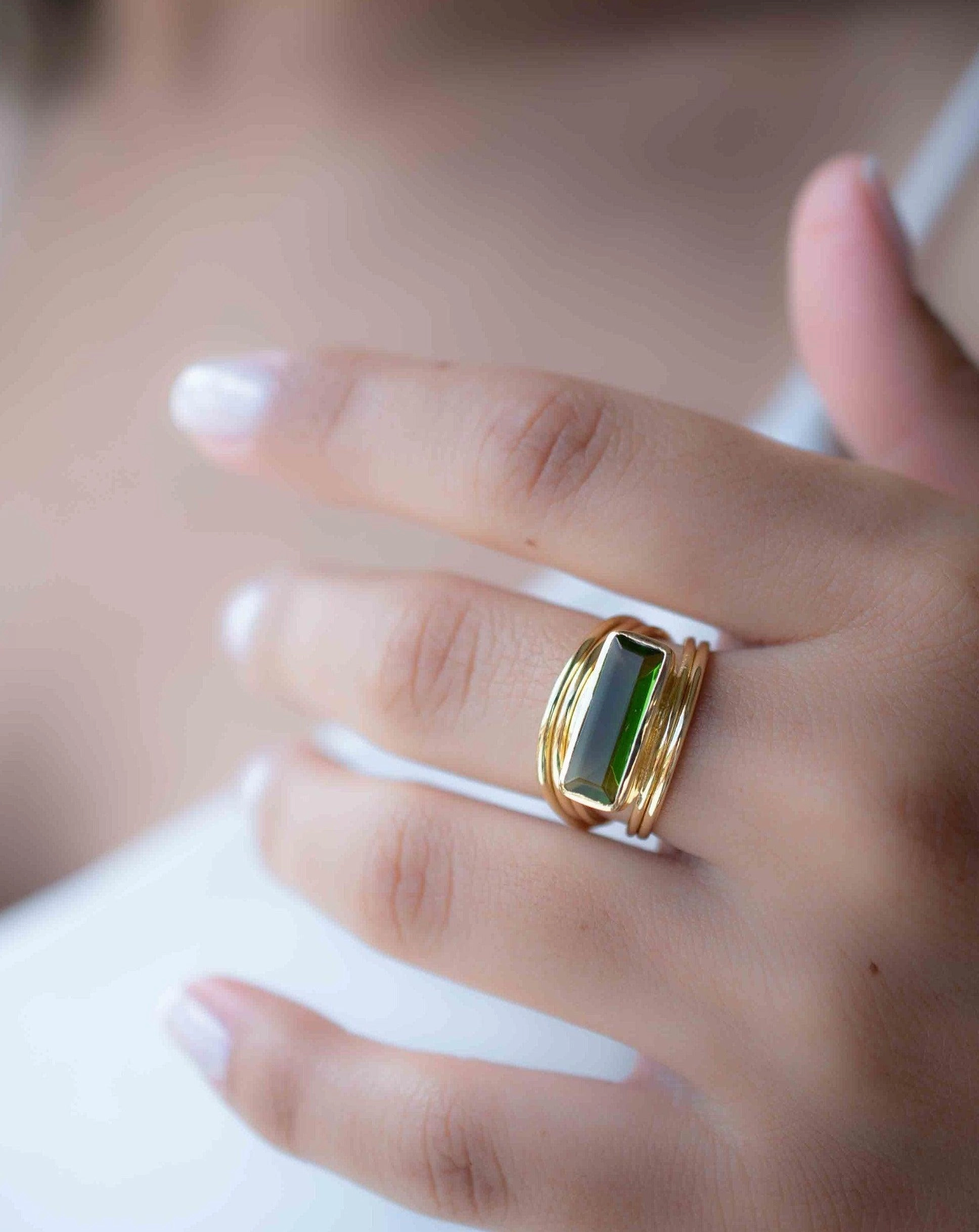 Peridot Hydro Ring ~ Rectangular Stone ~ 18k Gold Plated ~ MR301