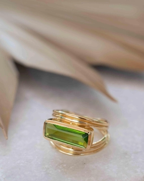 Peridot Hydro Ring ~ Rectangular Stone ~ 18k Gold Plated ~ MR301