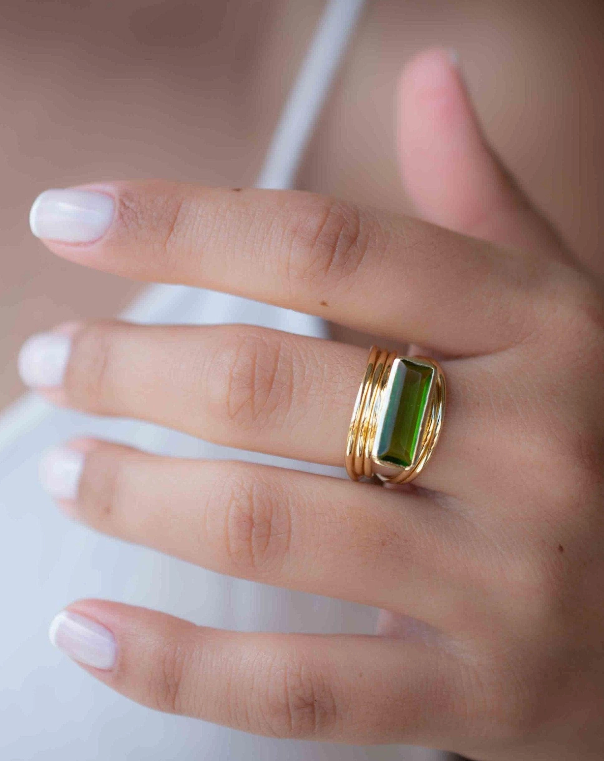 Peridot Hydro Ring ~ Rectangular Stone ~ 18k Gold Plated ~ MR301