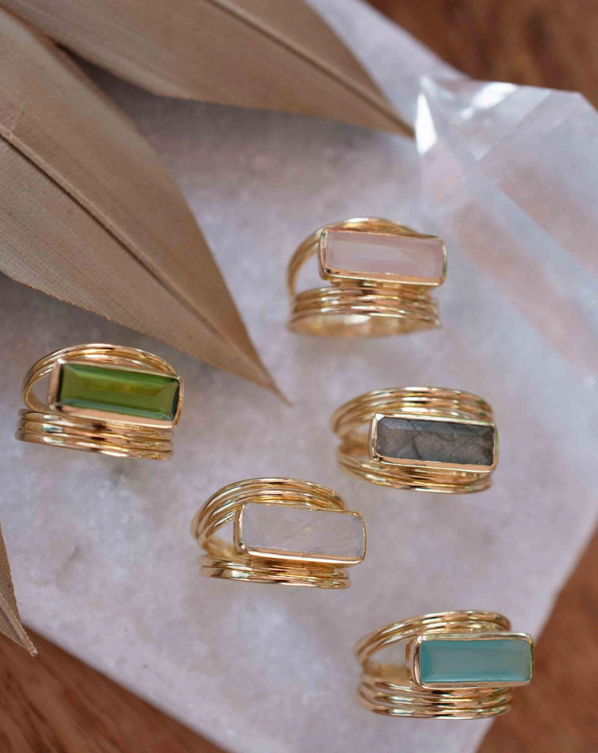 Peridot Hydro Ring ~ Rectangular Stone ~ 18k Gold Plated ~ MR301