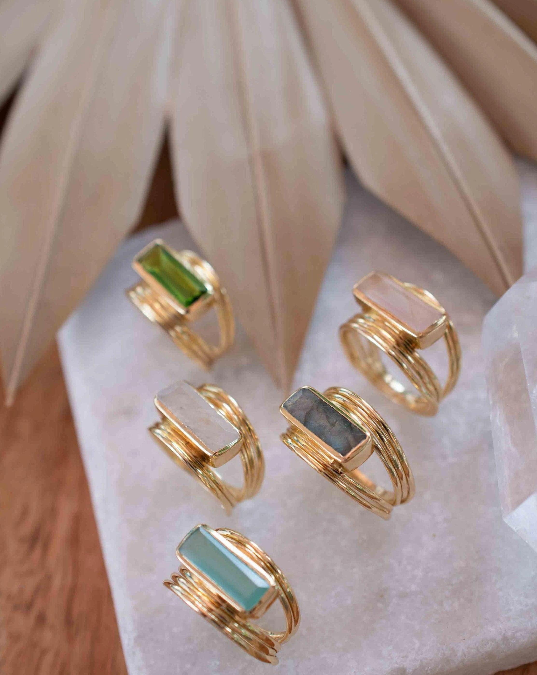 Peridot Hydro Ring ~ Rectangular Stone ~ 18k Gold Plated ~ MR301