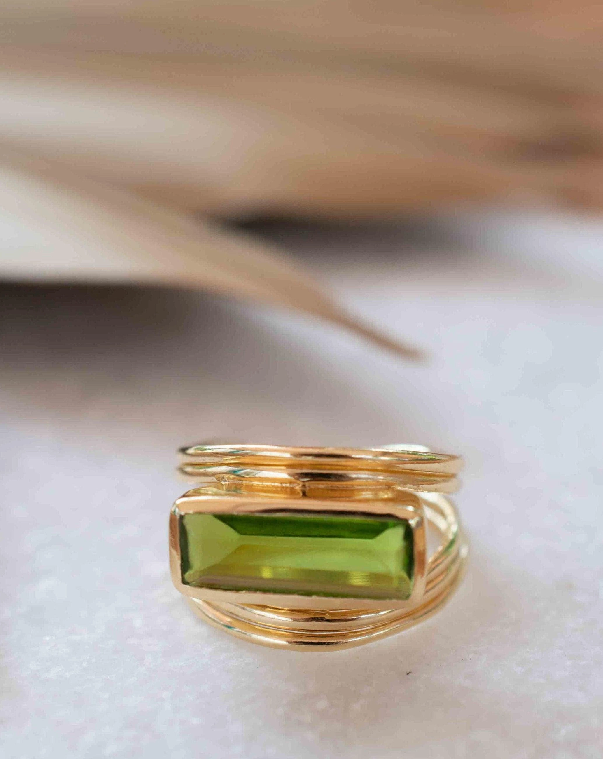 Peridot Hydro Ring ~ Rectangular Stone ~ 18k Gold Plated ~ MR301