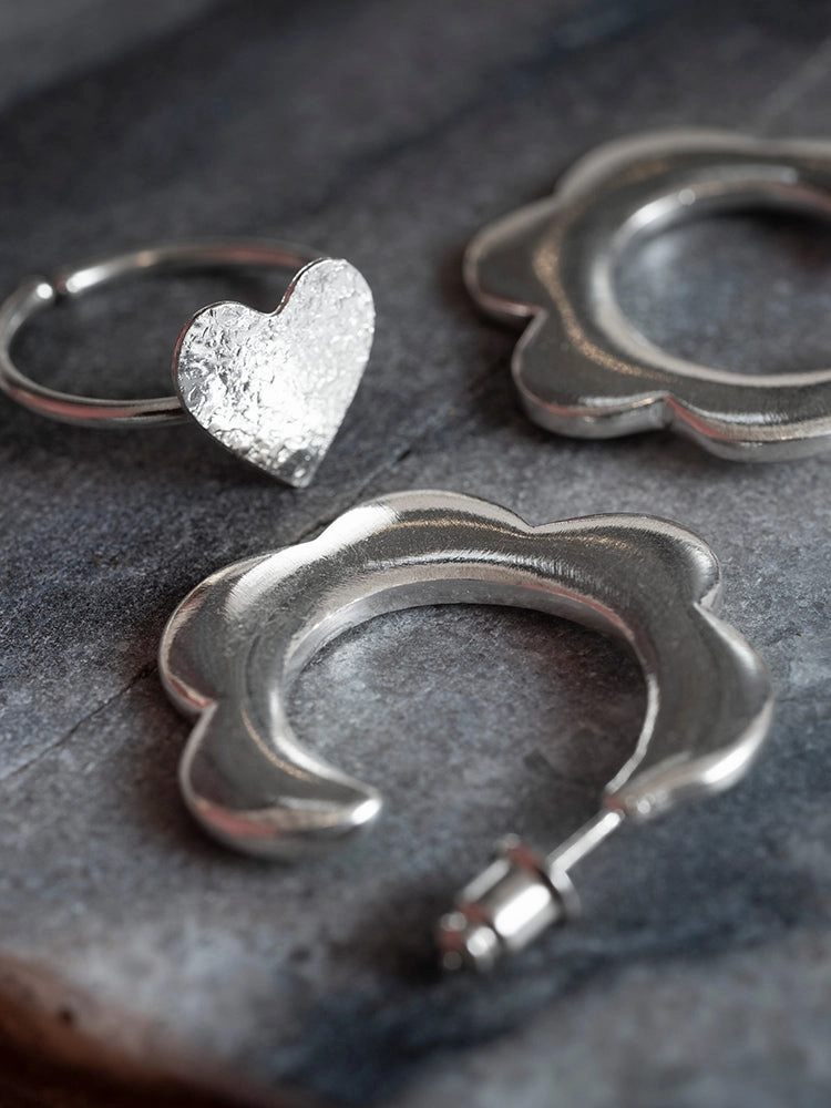Petal Hoops - Silver