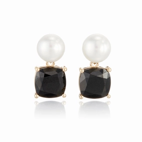 Piazza Earrings with Pearls & Black Jade