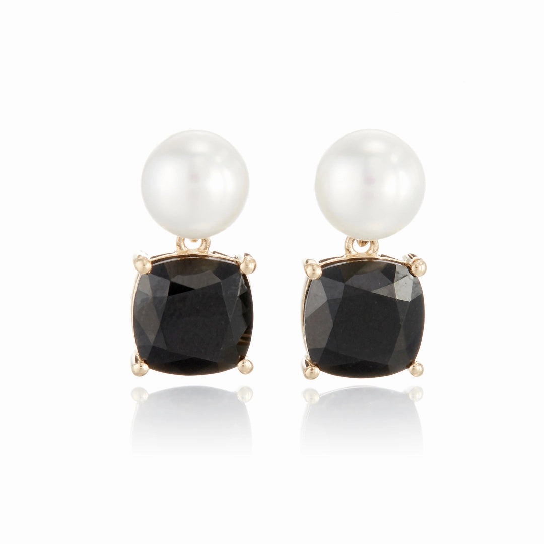 Piazza Earrings with Pearls & Black Jade