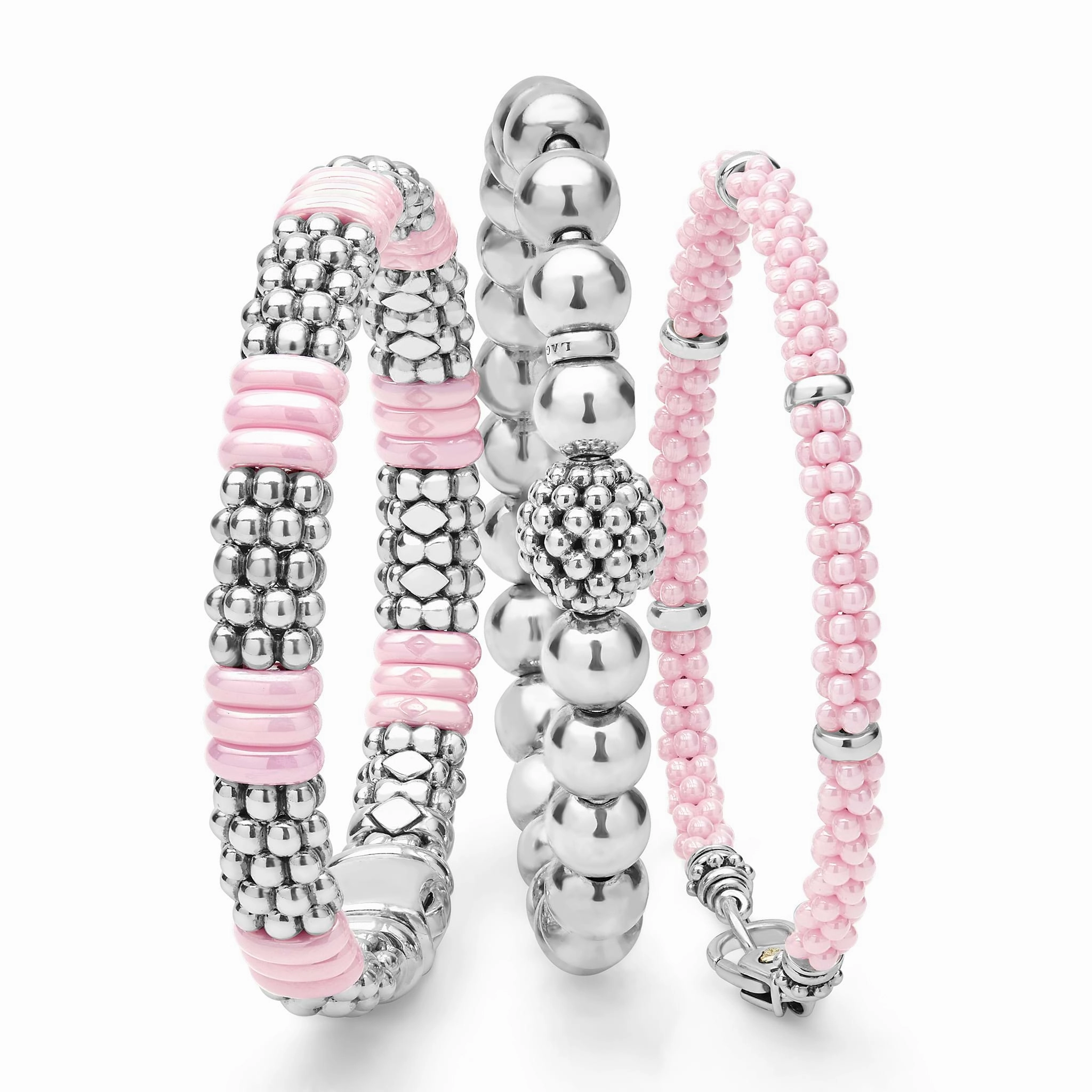 Pink Caviar Pink Ceramic and Sterling Silver Caviar Beaded Bracelet Gift Set