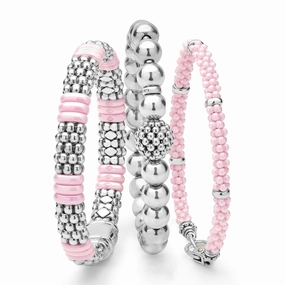 Pink Caviar Pink Ceramic and Sterling Silver Caviar Beaded Bracelet Gift Set