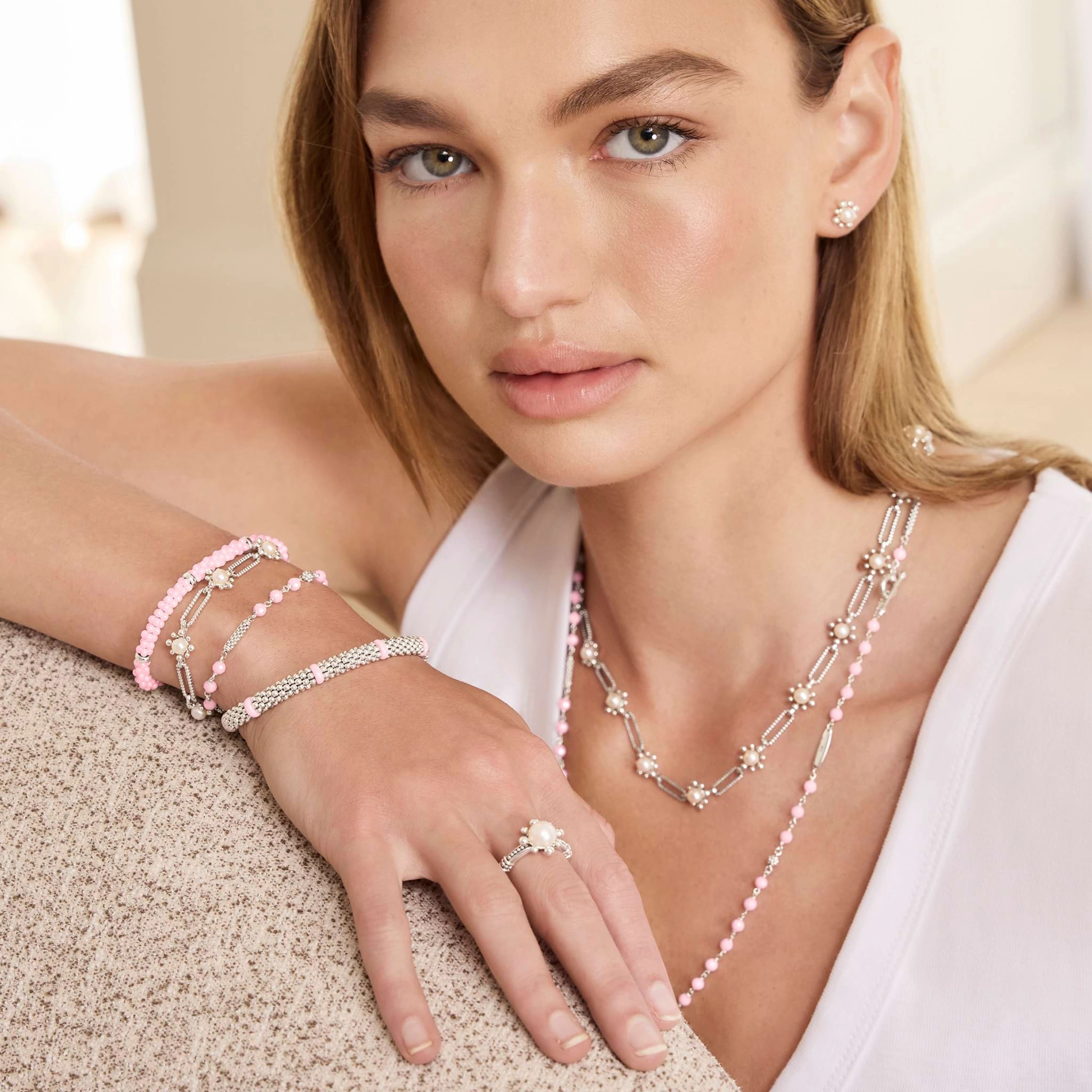 Pink Caviar Pink Five Silver Station Ceramic Bracelet | 5mm
