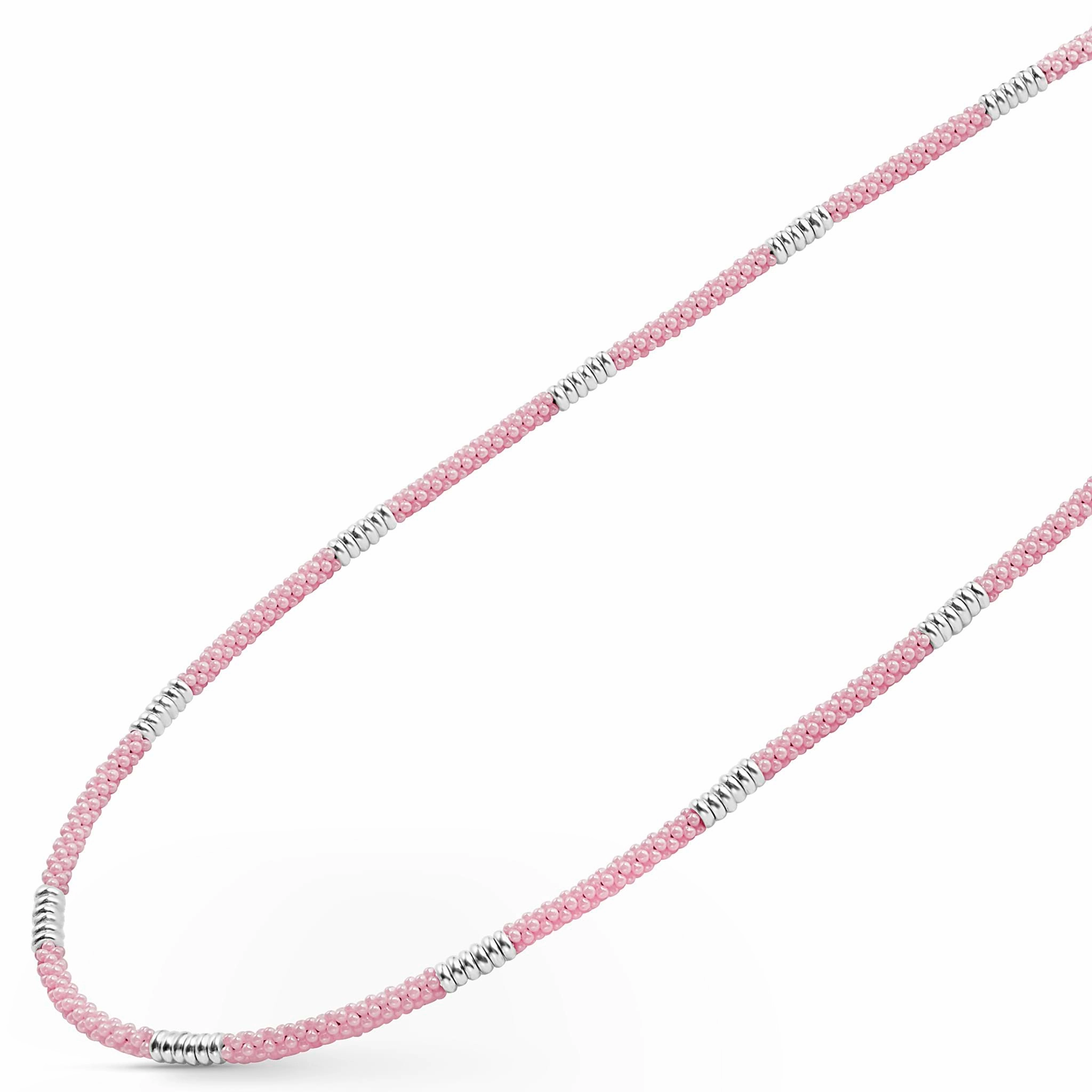 Pink Caviar Pink Silver Station Ceramic Beaded Necklace | 3mm