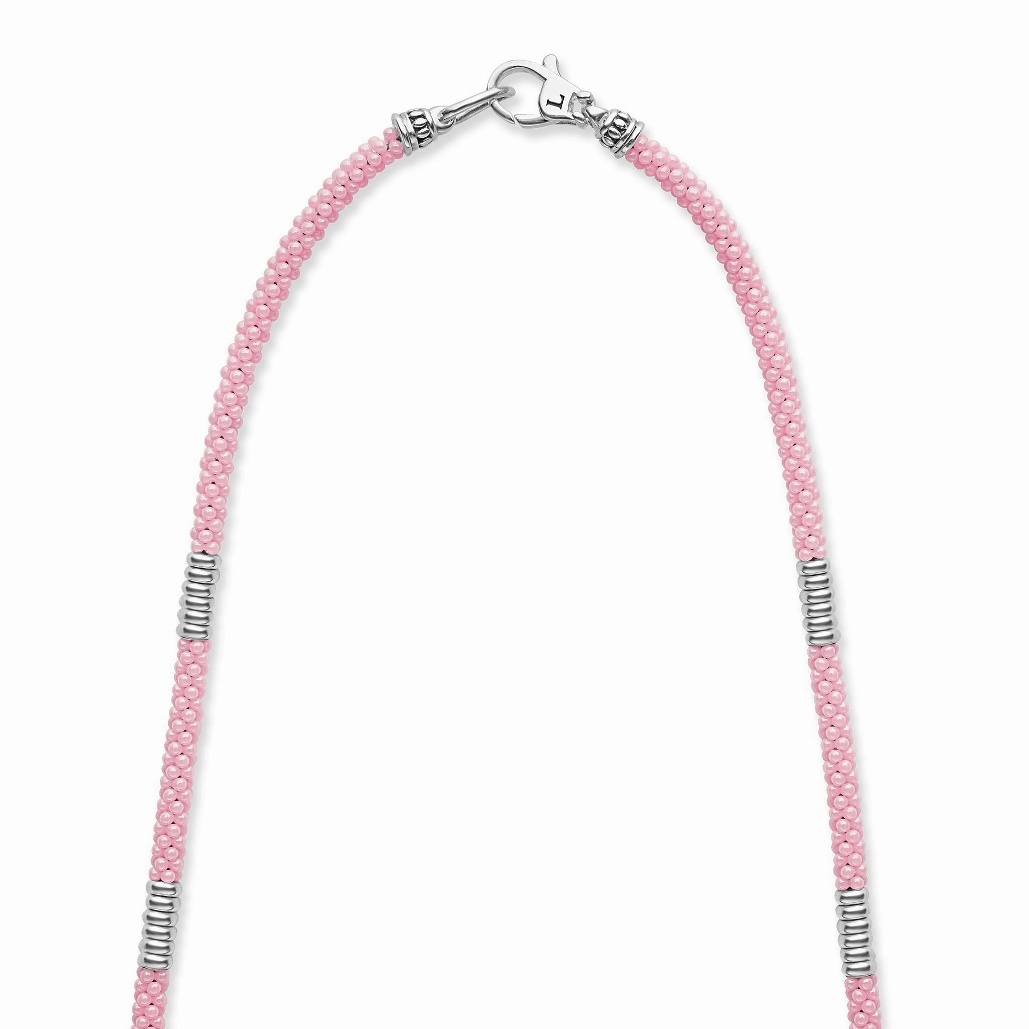Pink Caviar Pink Silver Station Ceramic Beaded Necklace | 3mm