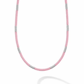 Pink Caviar Pink Silver Station Ceramic Beaded Necklace | 3mm