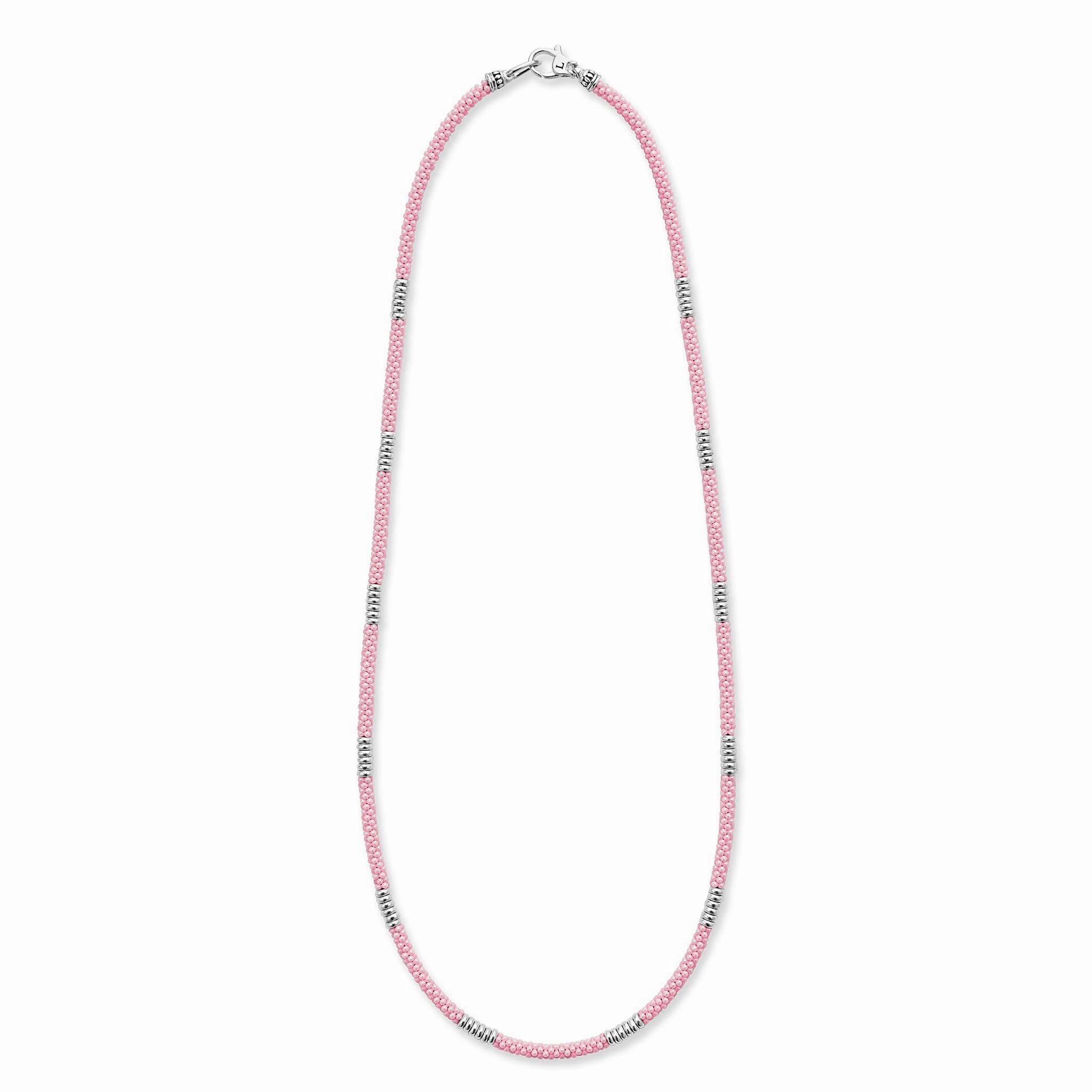 Pink Caviar Pink Silver Station Ceramic Beaded Necklace | 3mm