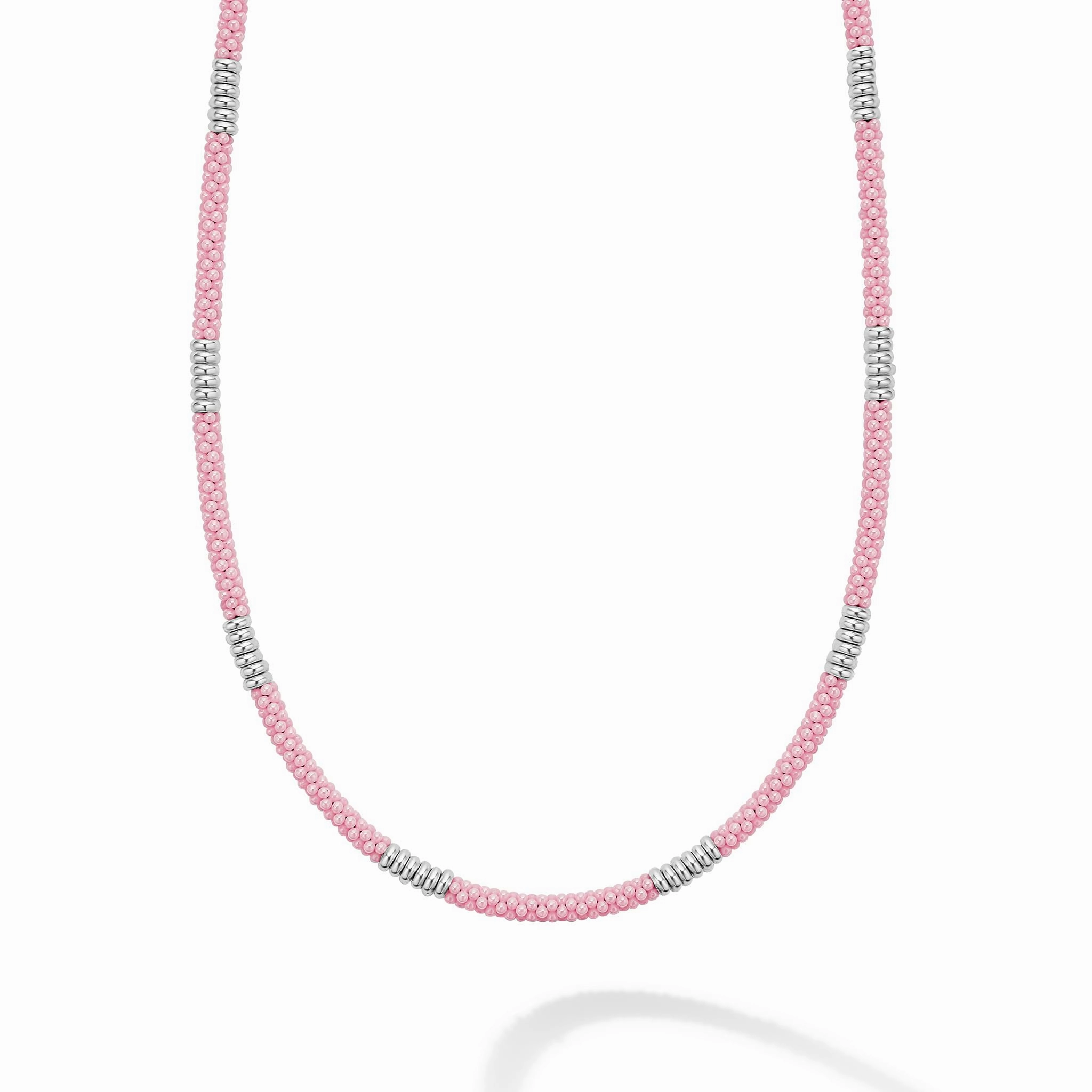 Pink Caviar Pink Silver Station Ceramic Beaded Necklace | 3mm