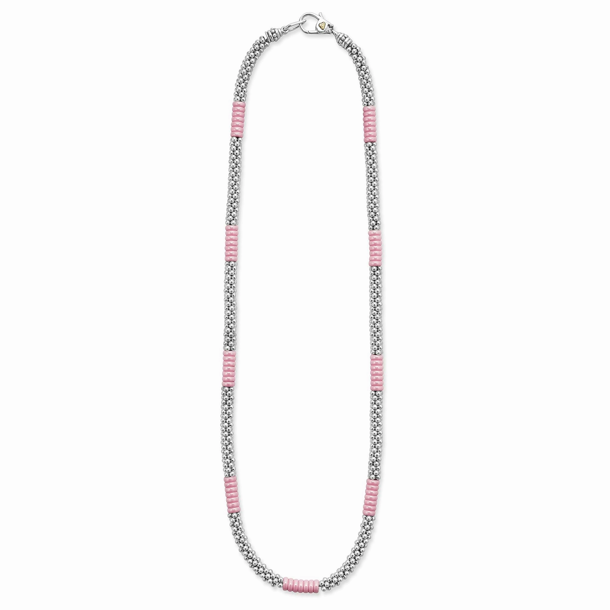 Pink Caviar Pink Silver Station Ceramic Beaded Necklace | 5mm