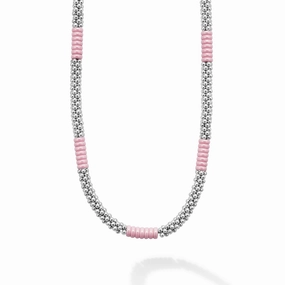 Pink Caviar Pink Silver Station Ceramic Beaded Necklace | 5mm
