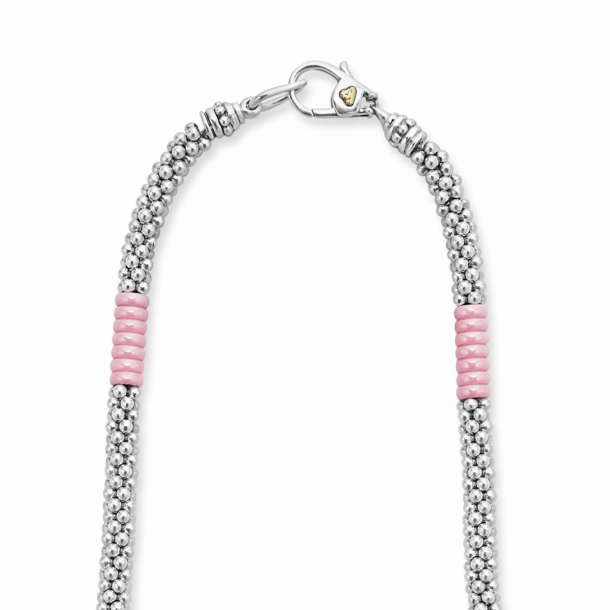 Pink Caviar Pink Silver Station Ceramic Beaded Necklace | 5mm