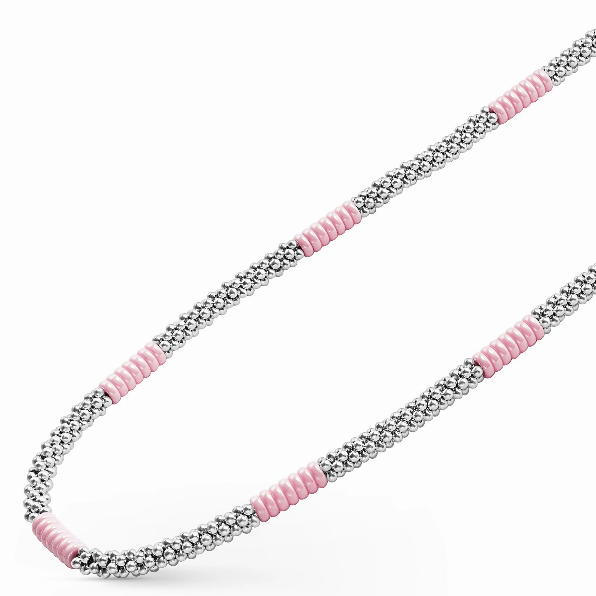 Pink Caviar Pink Silver Station Ceramic Beaded Necklace | 5mm