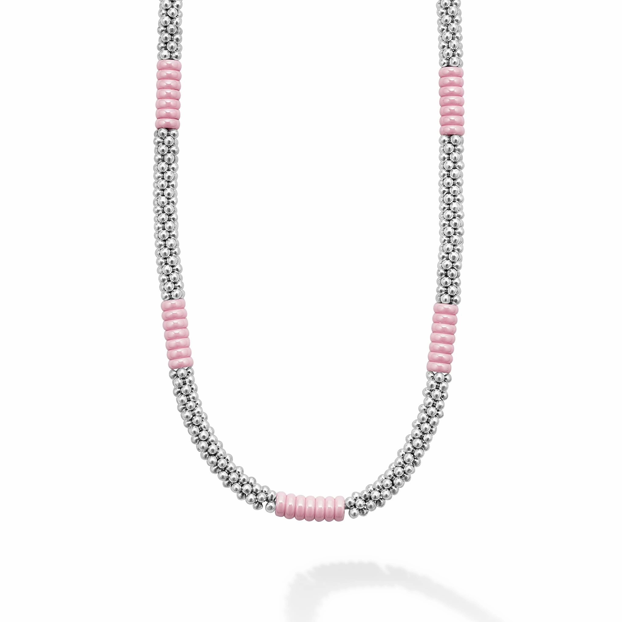 Pink Caviar Pink Silver Station Ceramic Beaded Necklace | 5mm