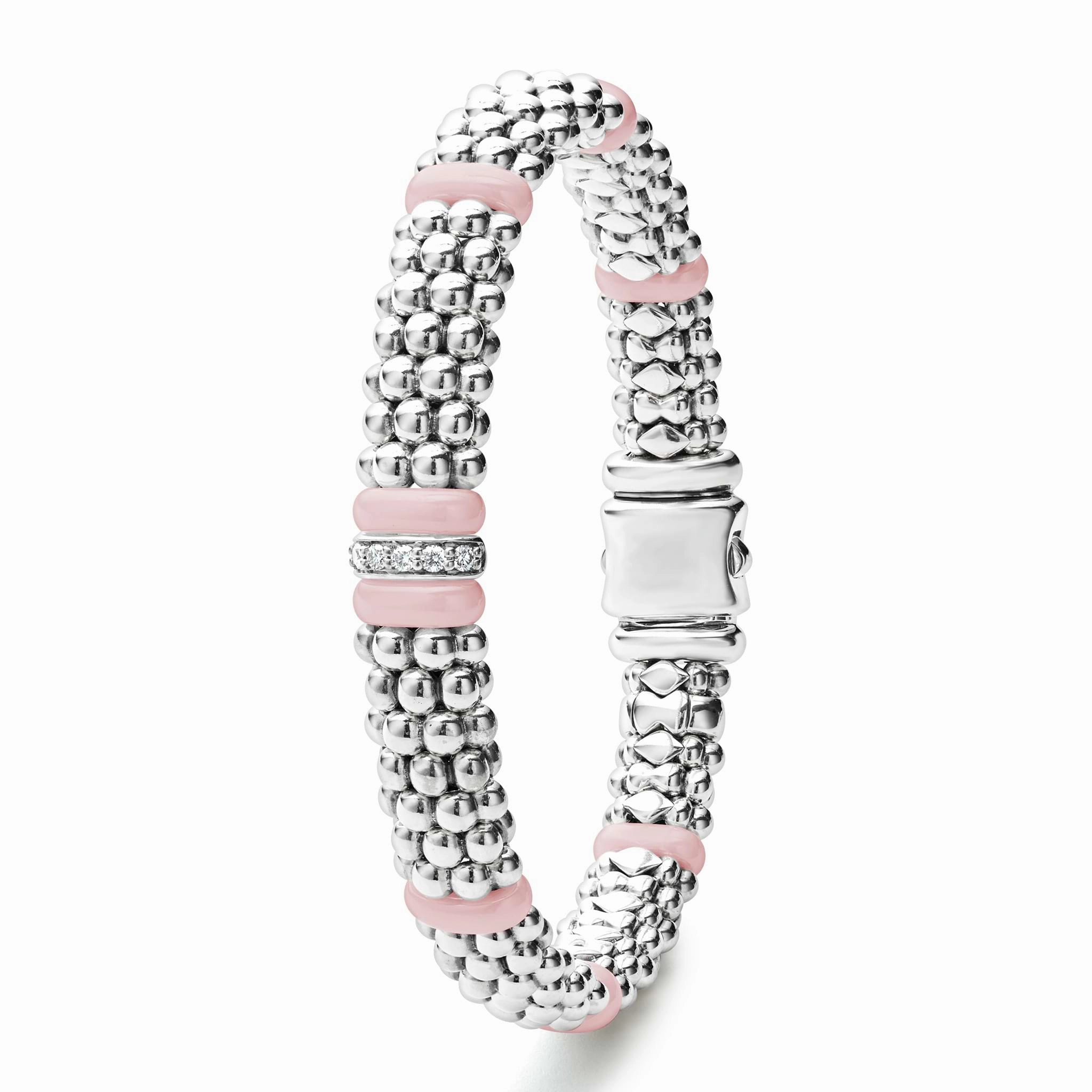 Pink Caviar Pink Single Station Diamond Caviar Bracelet | 9mm