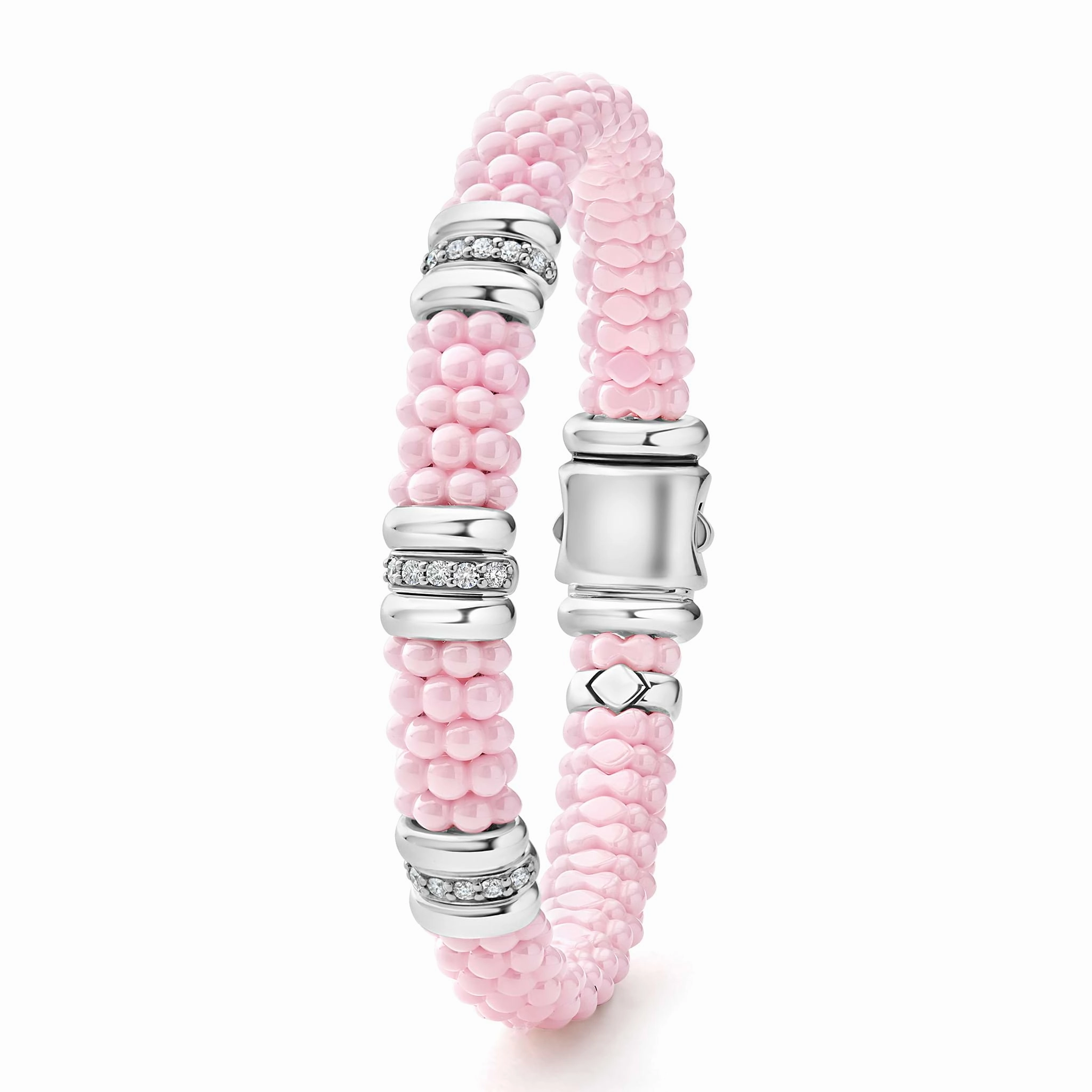 Pink Caviar Pink Three Station Diamond Caviar Bracelet | 9mm