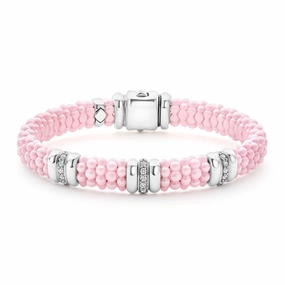 Pink Caviar Pink Three Station Diamond Caviar Bracelet | 9mm
