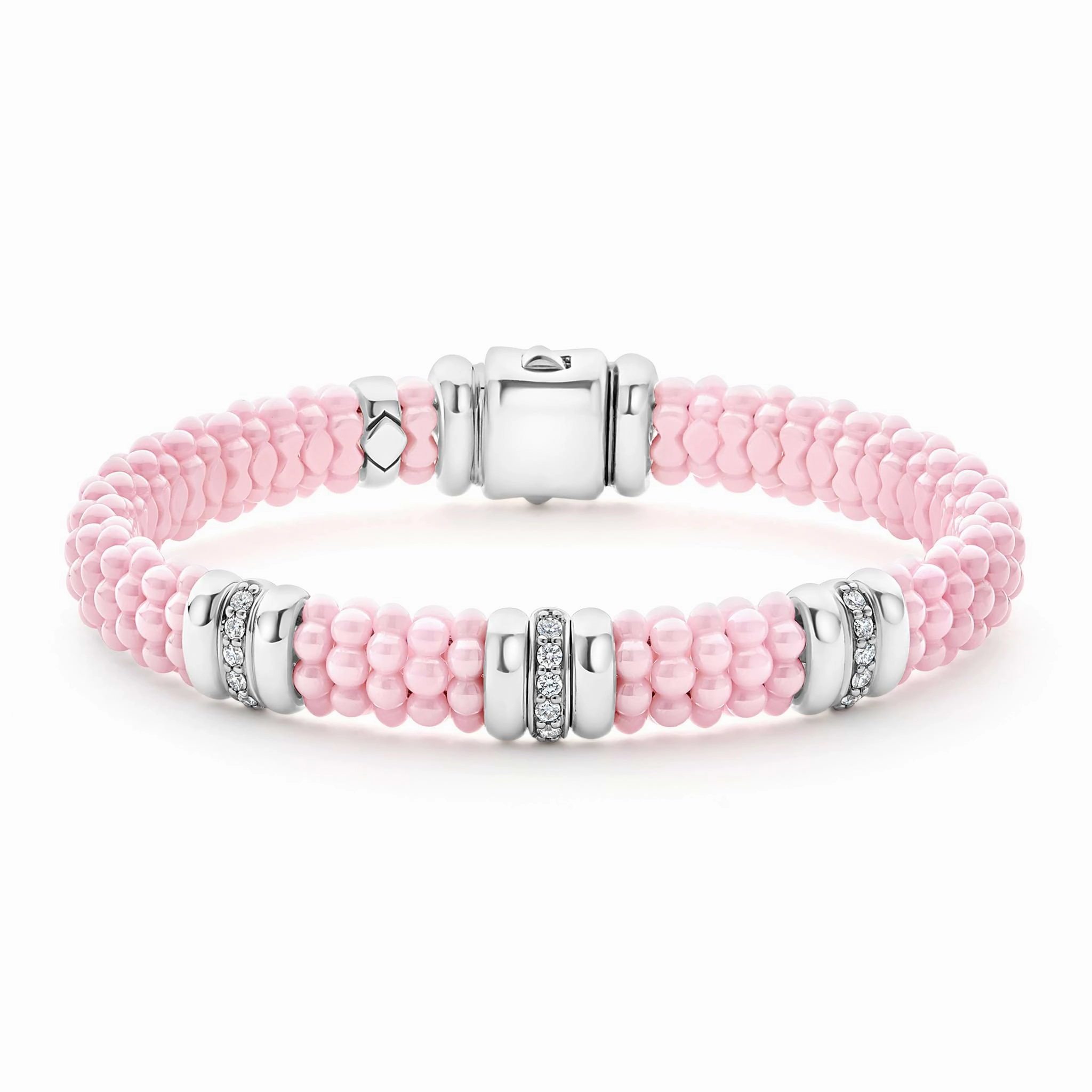 Pink Caviar Pink Three Station Diamond Caviar Bracelet | 9mm