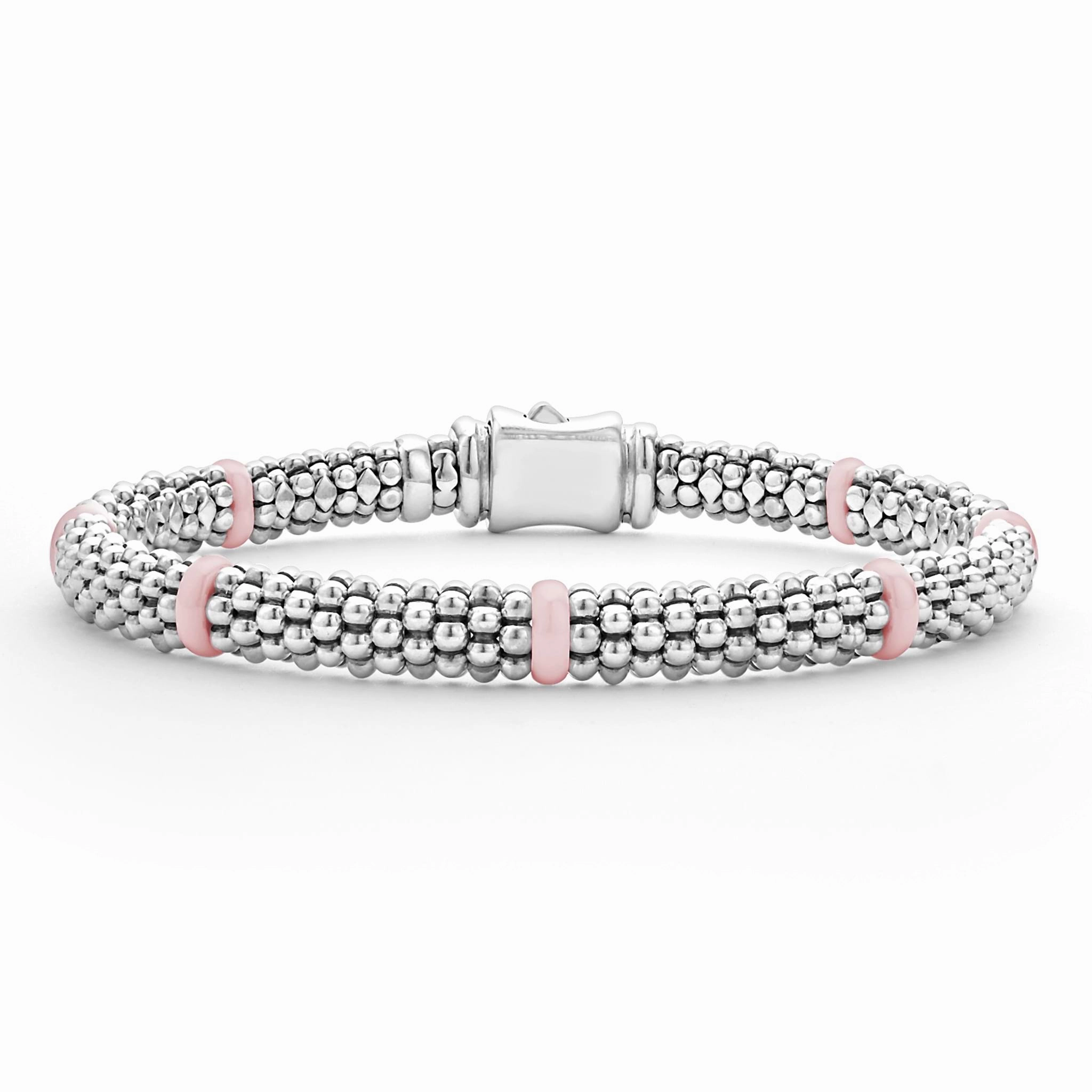 Pink Caviar Sterling Silver and Pink Ceramic Caviar Beaded Bracelet Gift Set