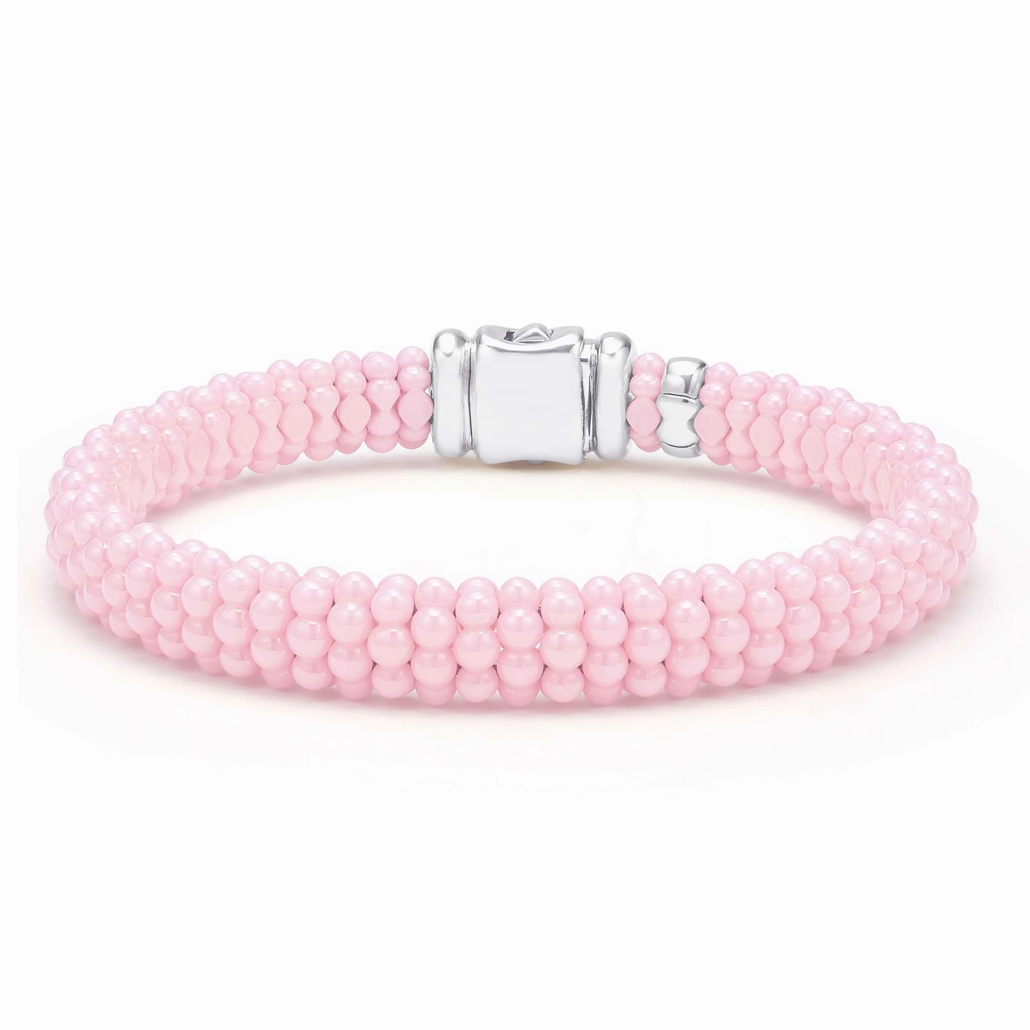 Pink Caviar Sterling Silver and Pink Ceramic Caviar Beaded Bracelet Gift Set