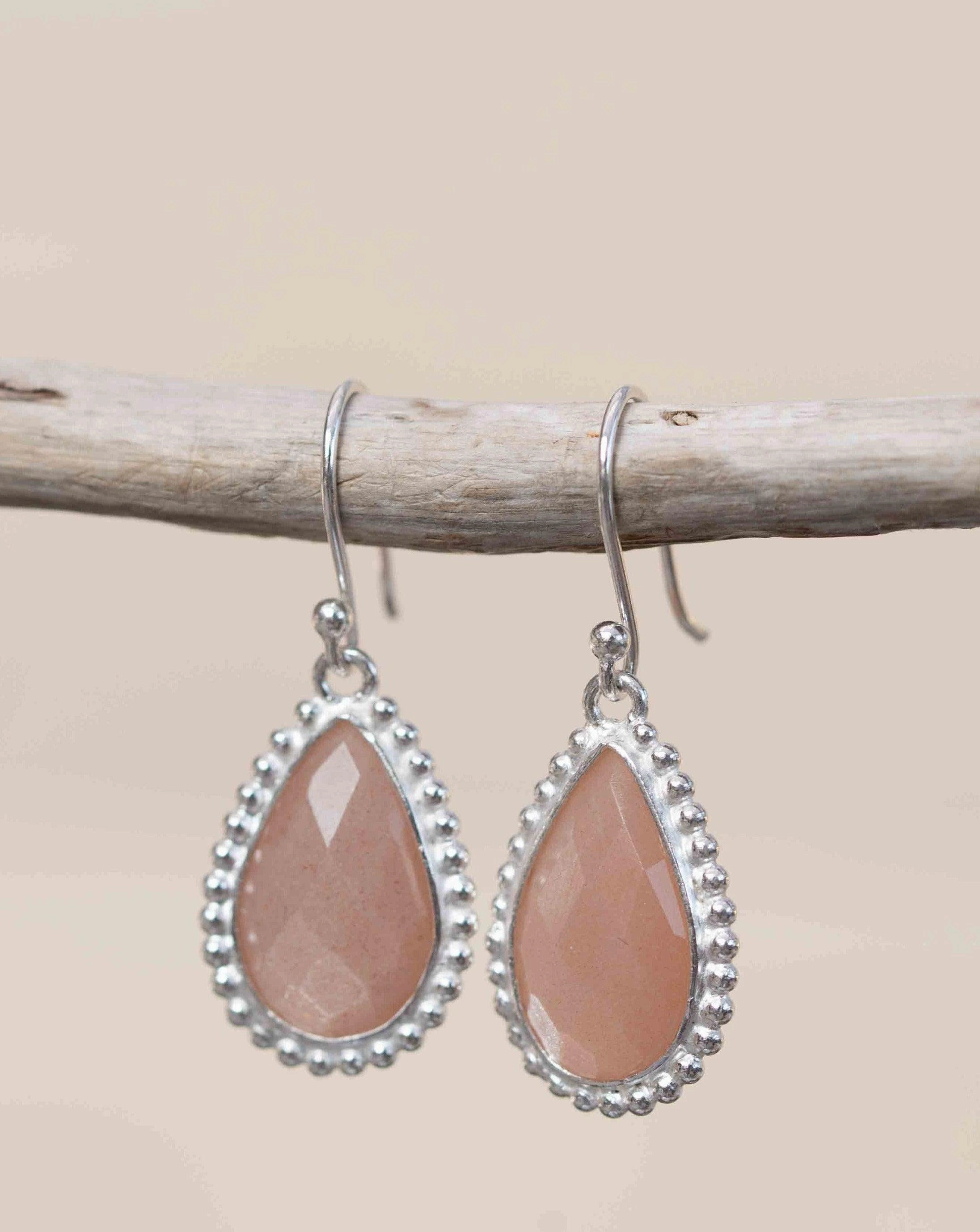 Pink Moonstone Earrings ~ Sterling Silver 925 ~ME193