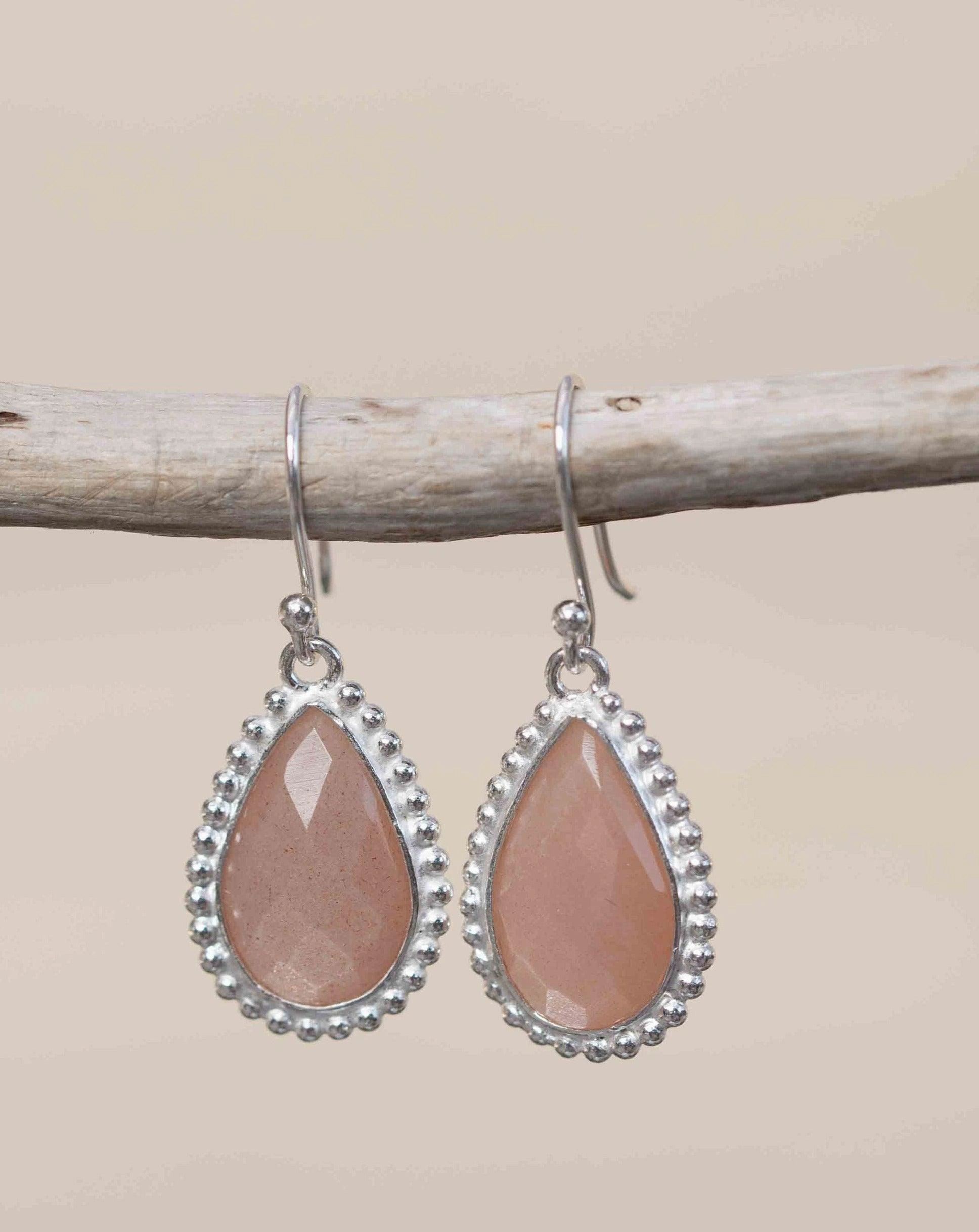 Pink Moonstone Earrings ~ Sterling Silver 925 ~ME193