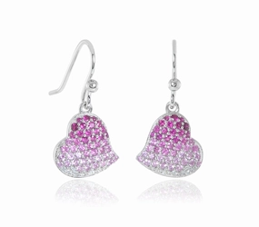 Pink Ombre Ruby & Sapphire Heart Drop Earrings
