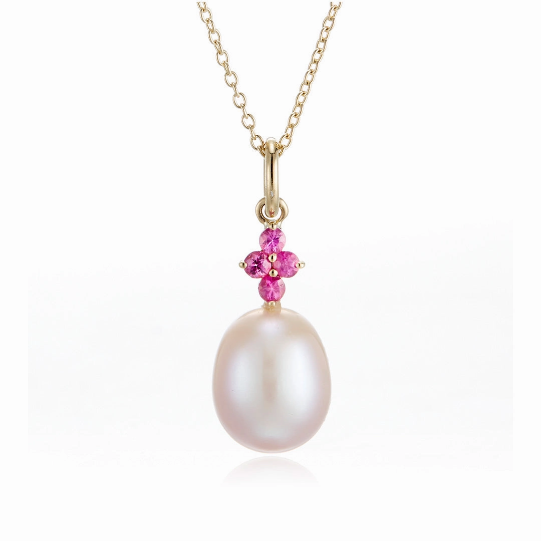 Pink Pearl & Pink Sapphire Pendant Necklace