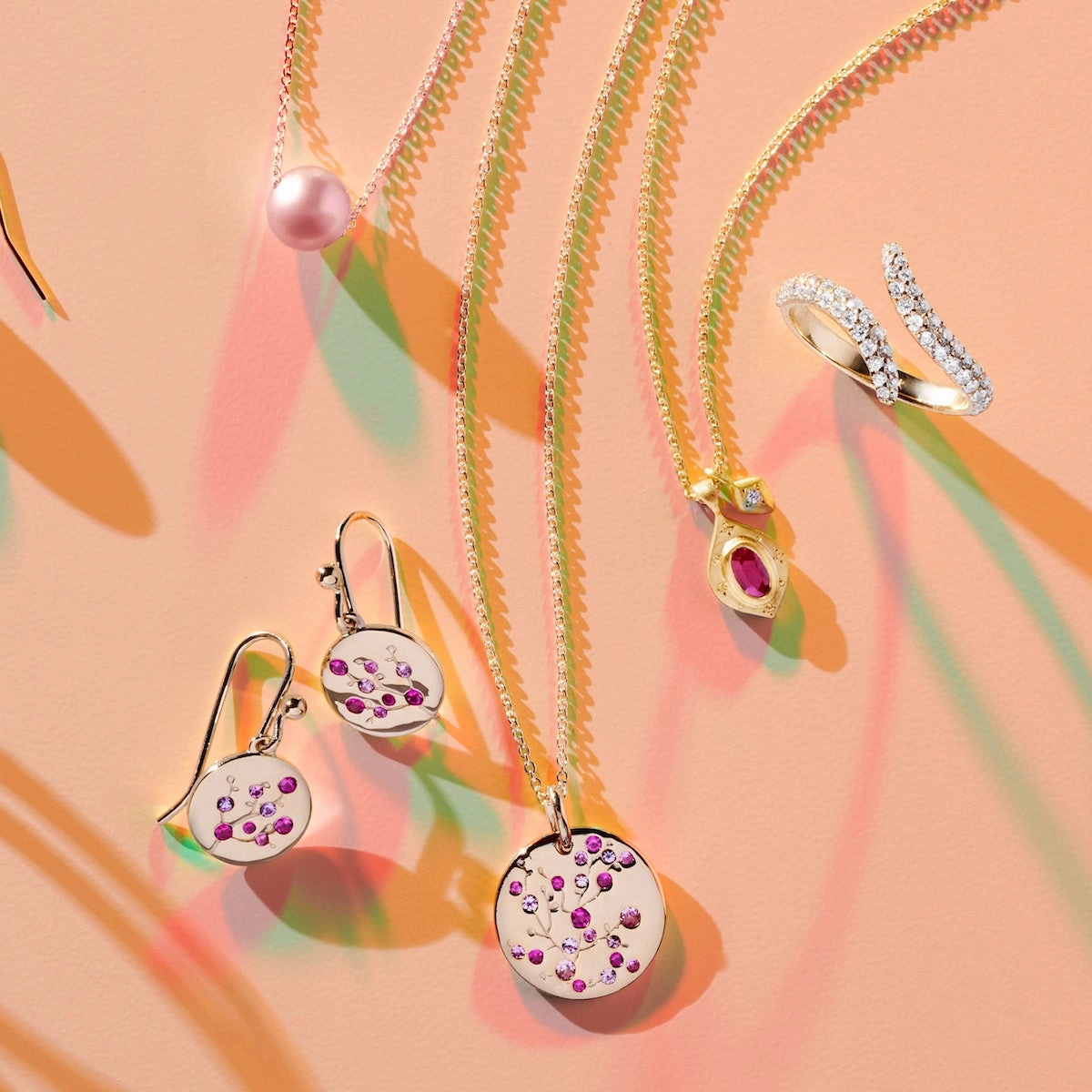 Pink Sapphire Cherry Blossom Earrings